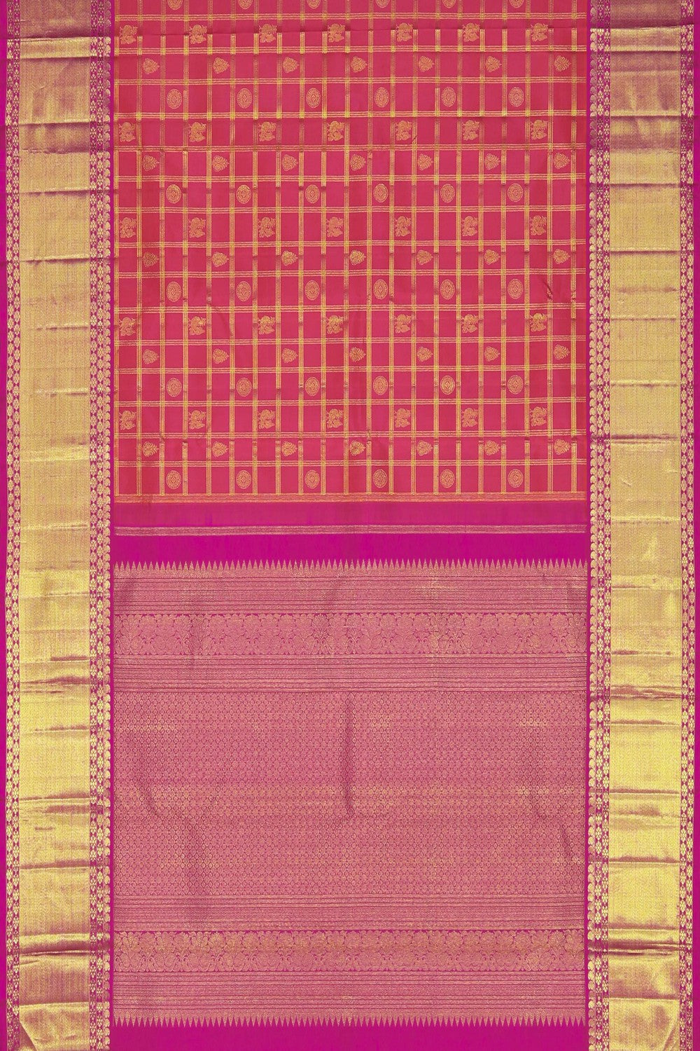 Image of An Orange Kattam Kanchipuram Silk Saree