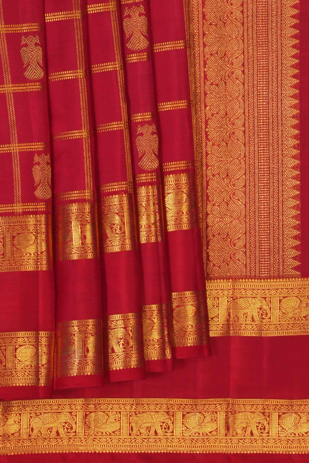 Image of Kanchipuram Silk Brocade Red Saree
