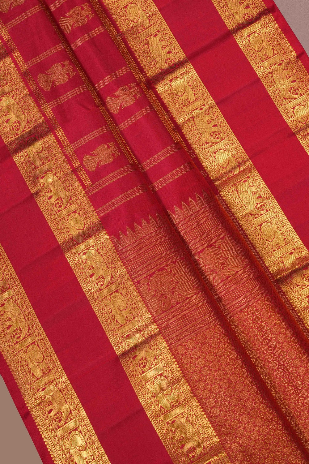 Image of Kanchipuram Silk Brocade Red Saree