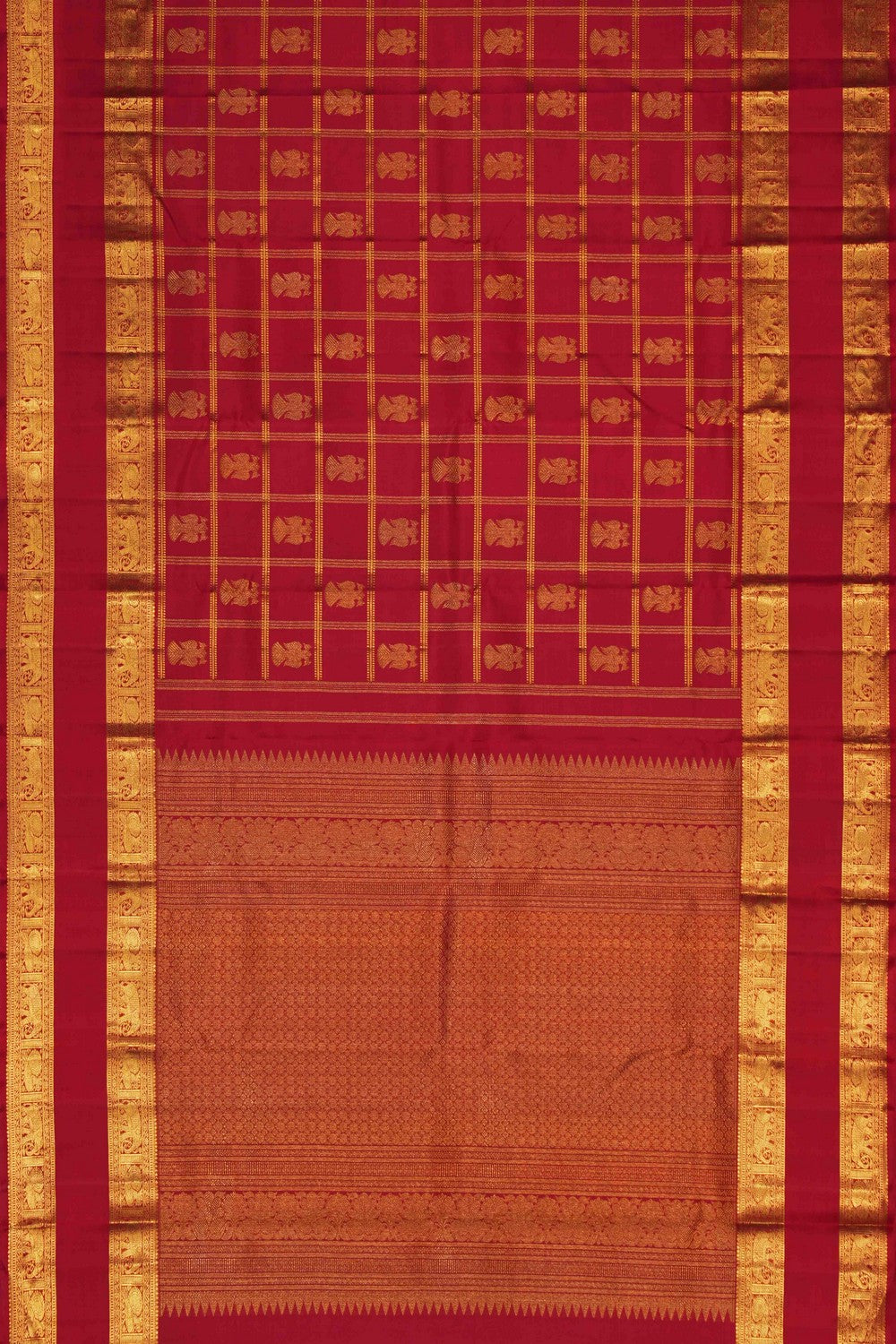 Image of Kanchipuram Silk Brocade Red Saree