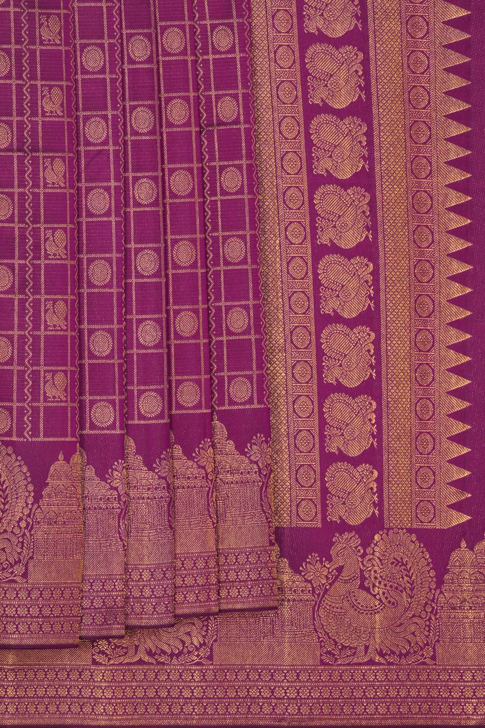 Image of Kanchipuram Silk Kattam Purple Saree