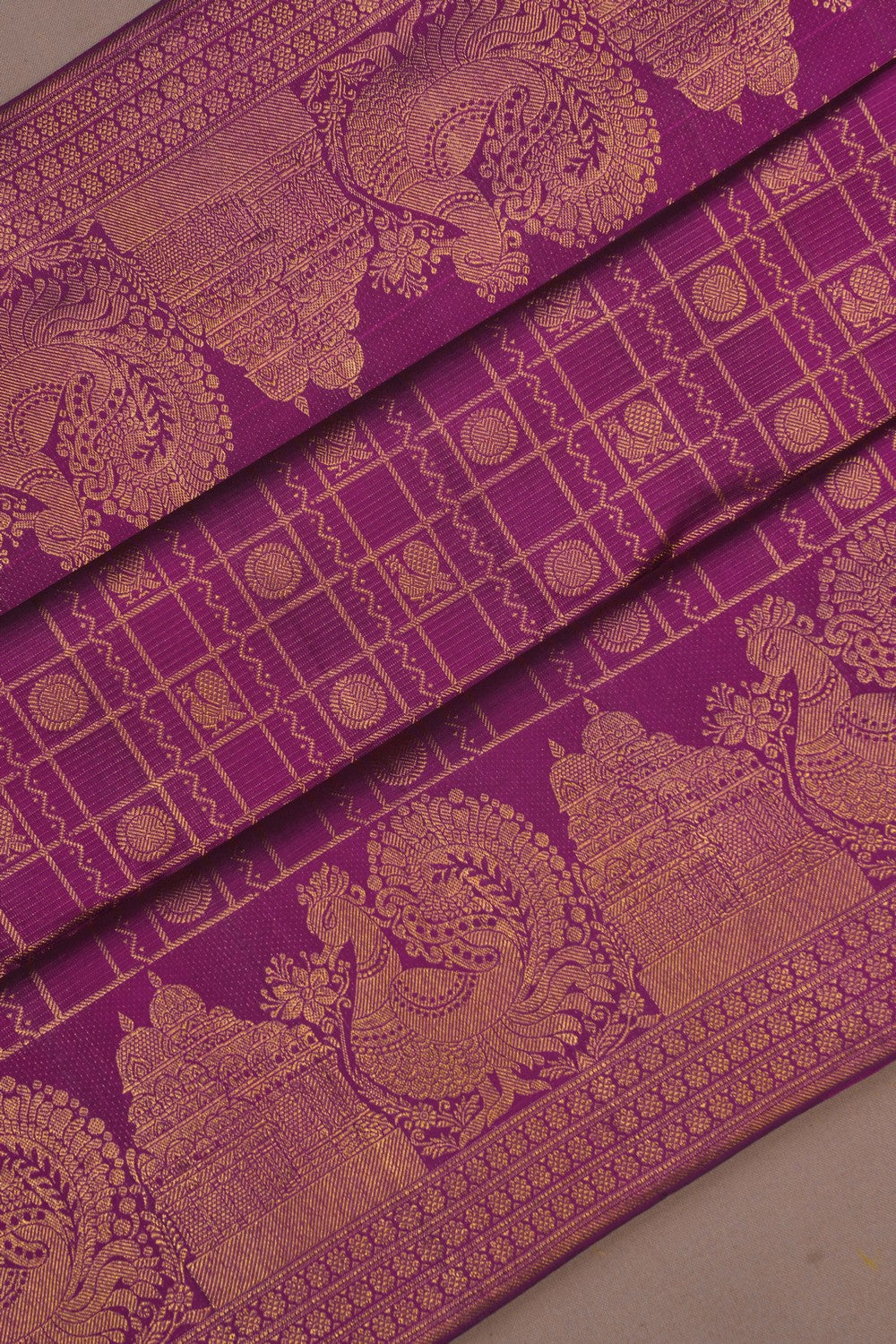 Image of Kanchipuram Silk Kattam Purple Saree