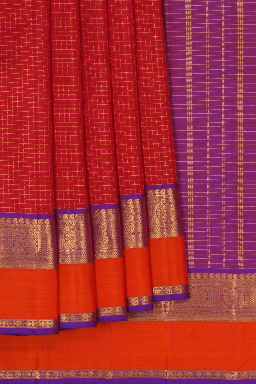 Image of Orange Kattam Arani Silk Saree