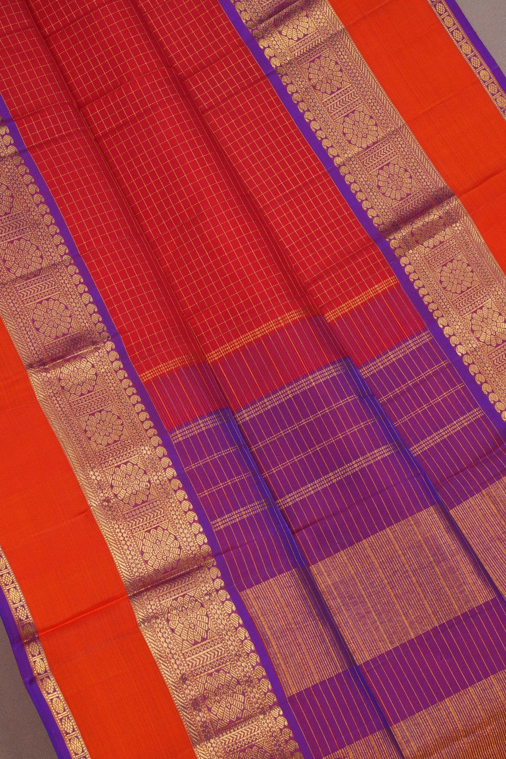 Image of Orange Kattam Arani Silk Saree