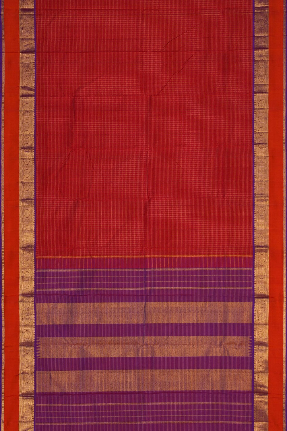 Image of Orange Kattam Arani Silk Saree
