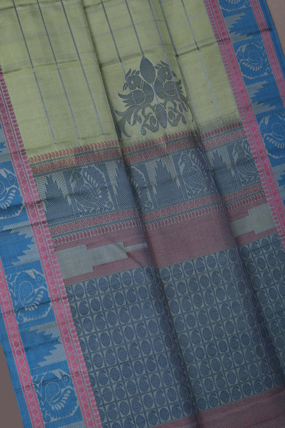 Image of Kanchipuram Silk Sage Green Saree