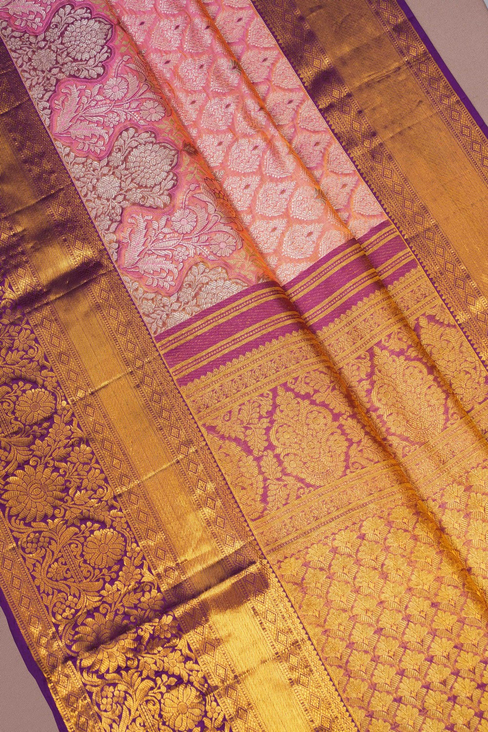 Image of Peach Tissue Brocade Kanchipattu Saree
