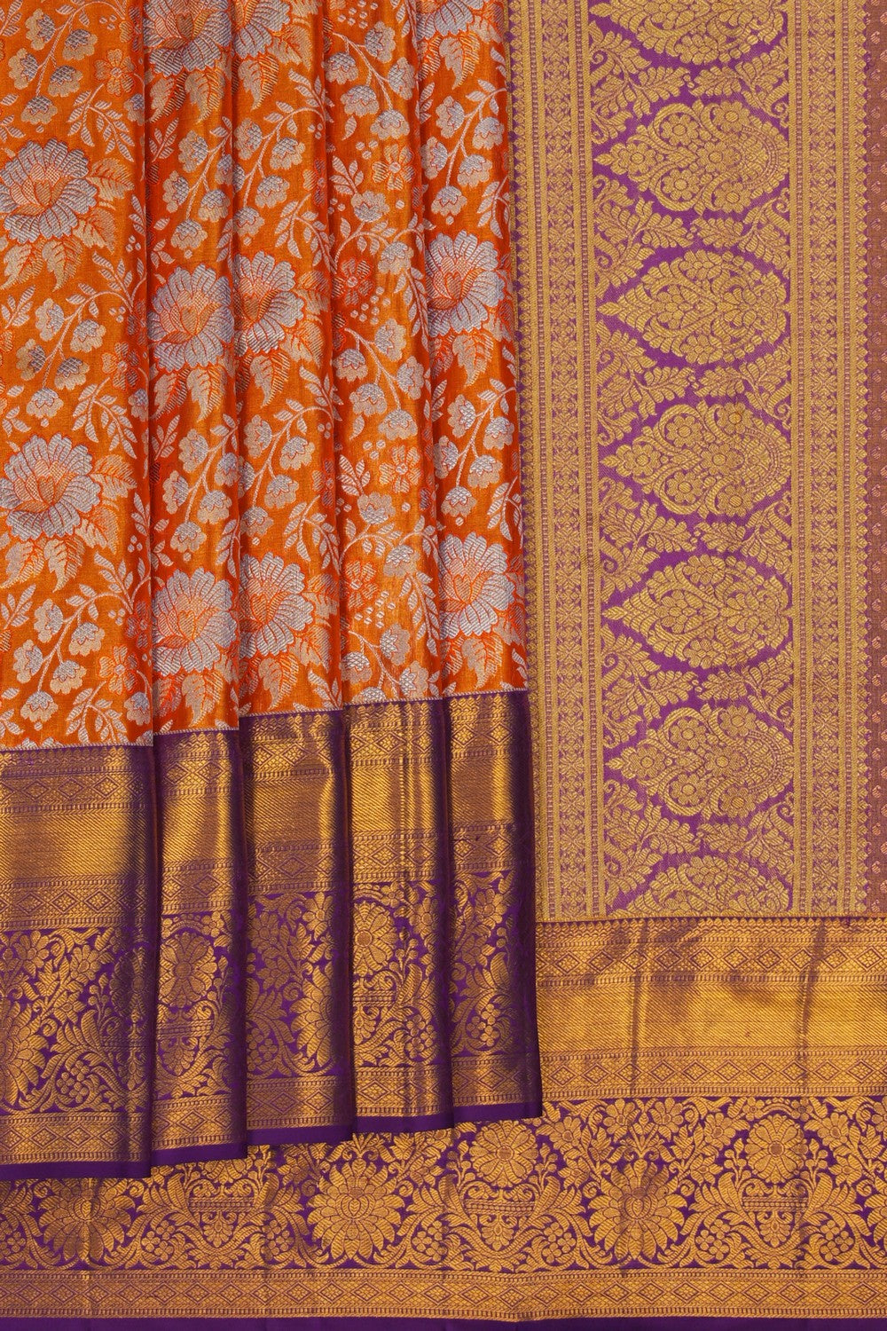 Image of Orange Tissue Brocade Kanchipattu Saree
