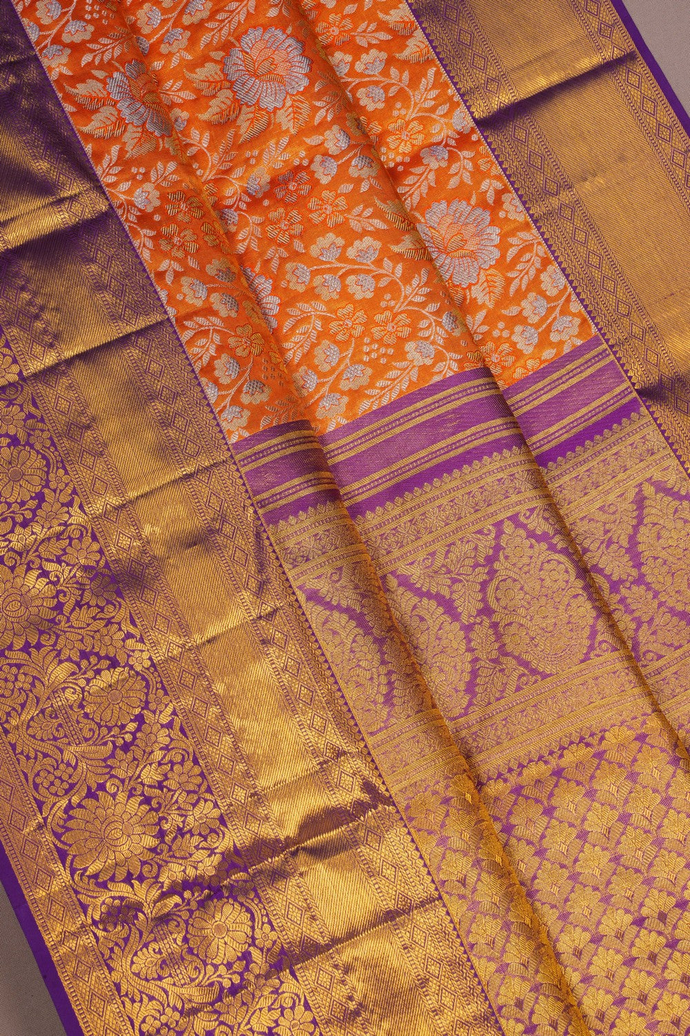 Image of Orange Tissue Brocade Kanchipattu Saree