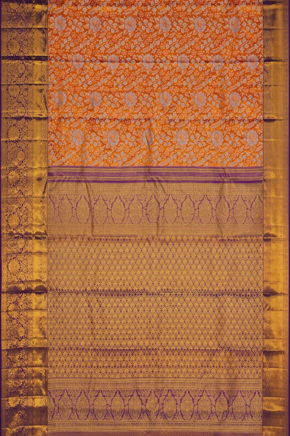 Image of Orange Tissue Brocade Kanchipattu Saree