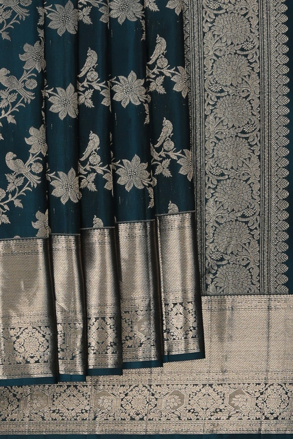 Image of Kanchipattu Brocade Peacock Blue Saree