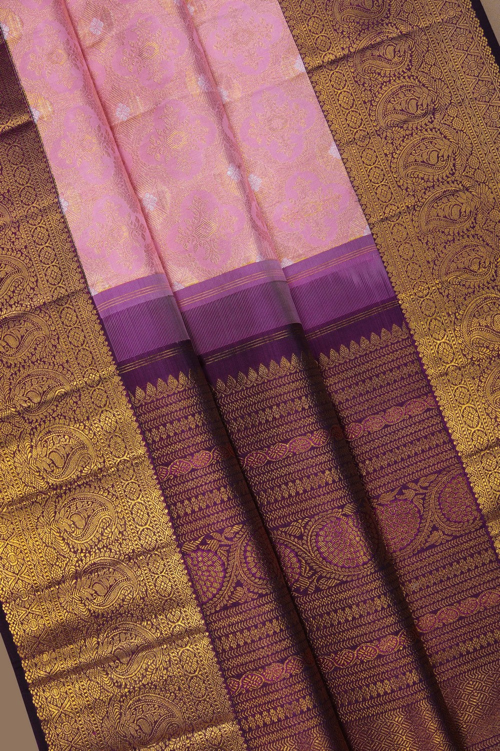 Image of Arani Silk Brocade Onion-Pink Saree