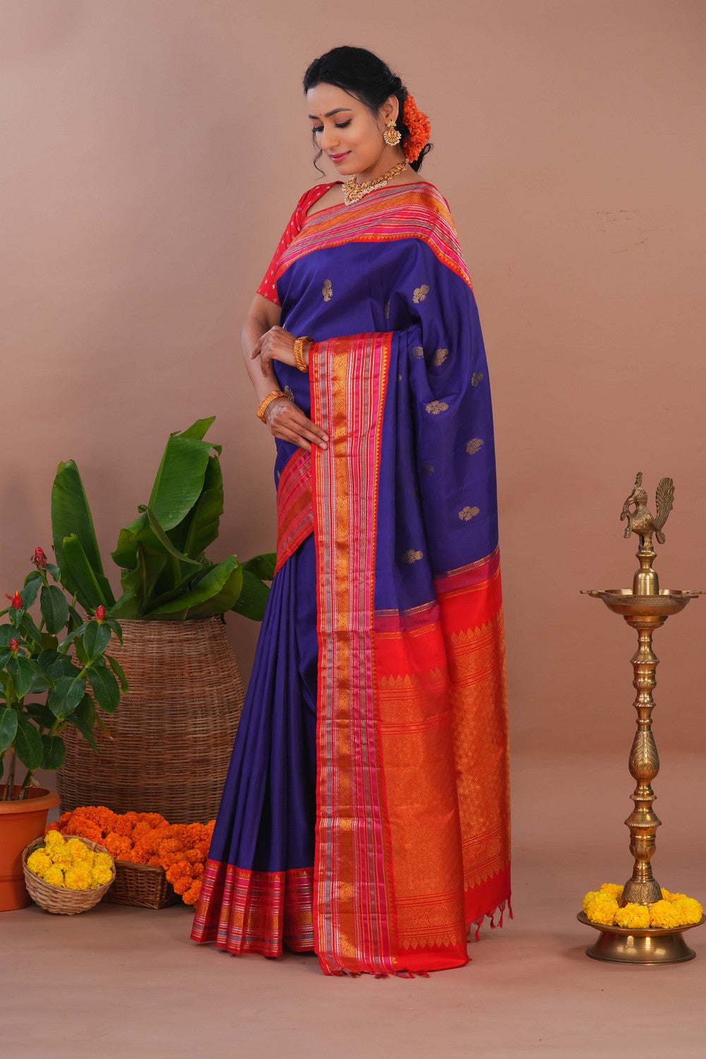 Image of Arani Silk Indigo Blue Saree