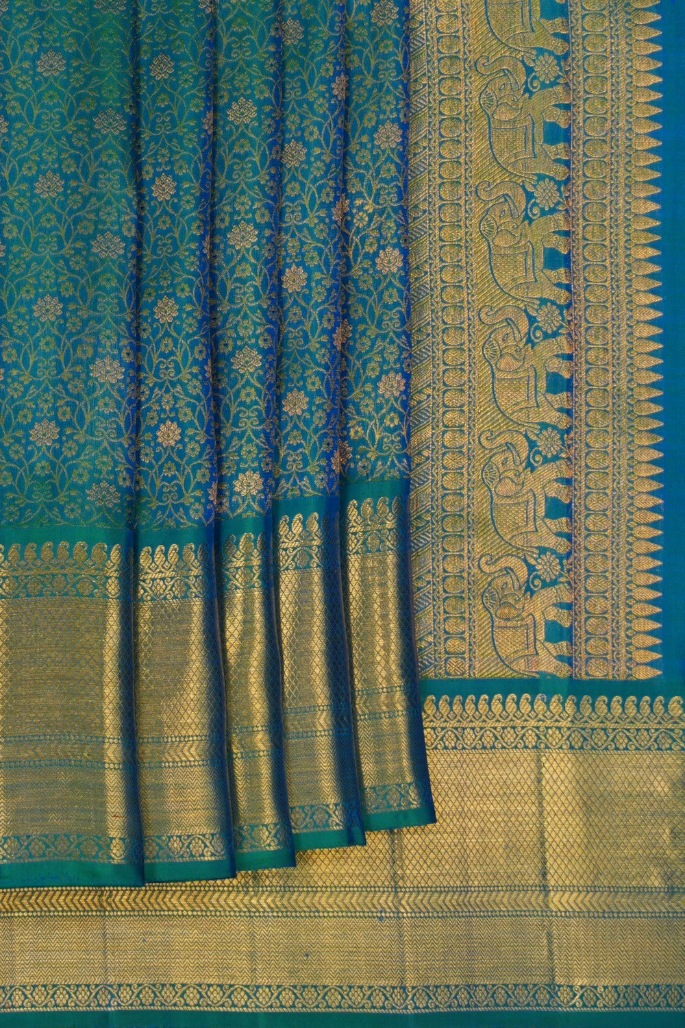 Image of Teal Blue Brocade Kanchipattu Saree