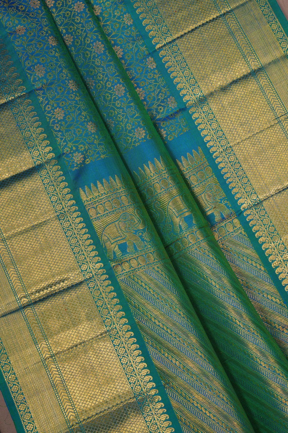 Image of Teal Blue Brocade Kanchipattu Saree
