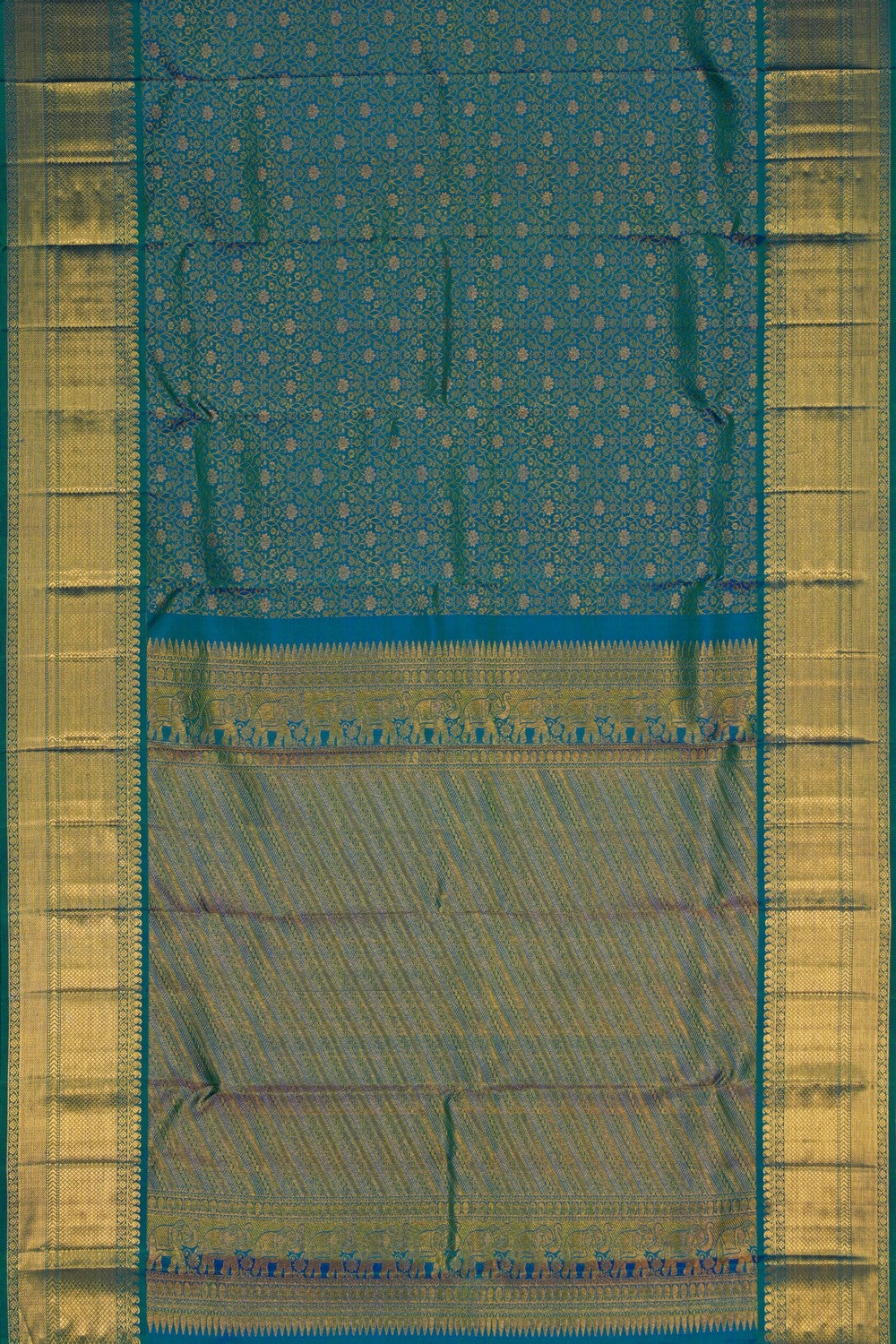 Image of Teal Blue Brocade Kanchipattu Saree
