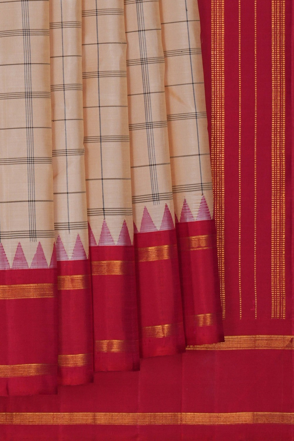 Image of Arani Silk Kattam Cream Saree