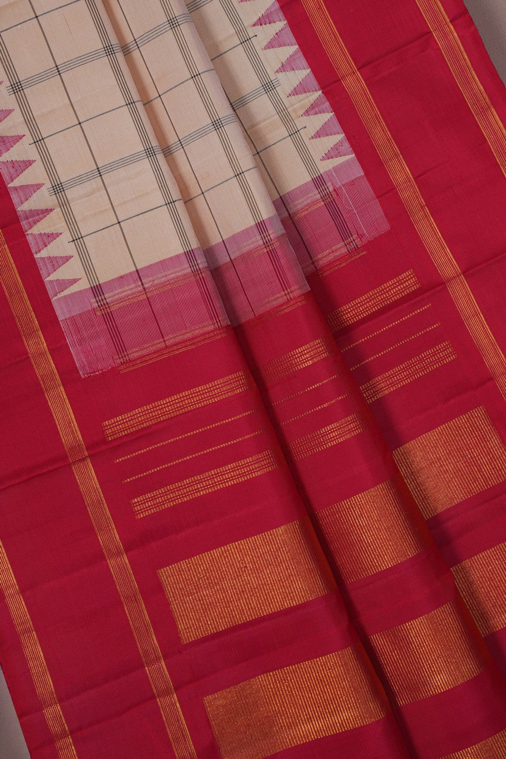 Image of Arani Silk Kattam Cream Saree