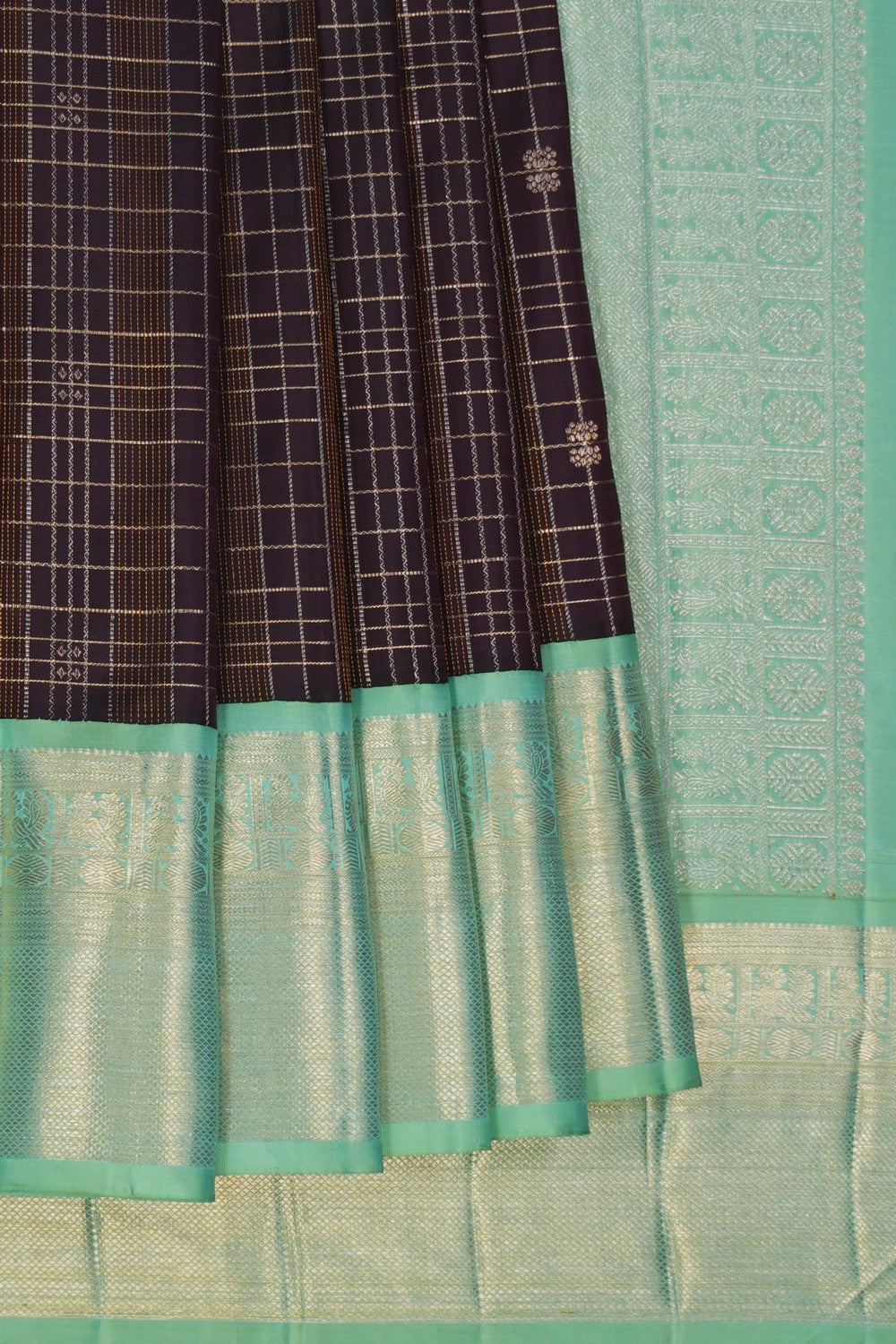 Image of Kanchipuram Silk Kattam Brown Saree