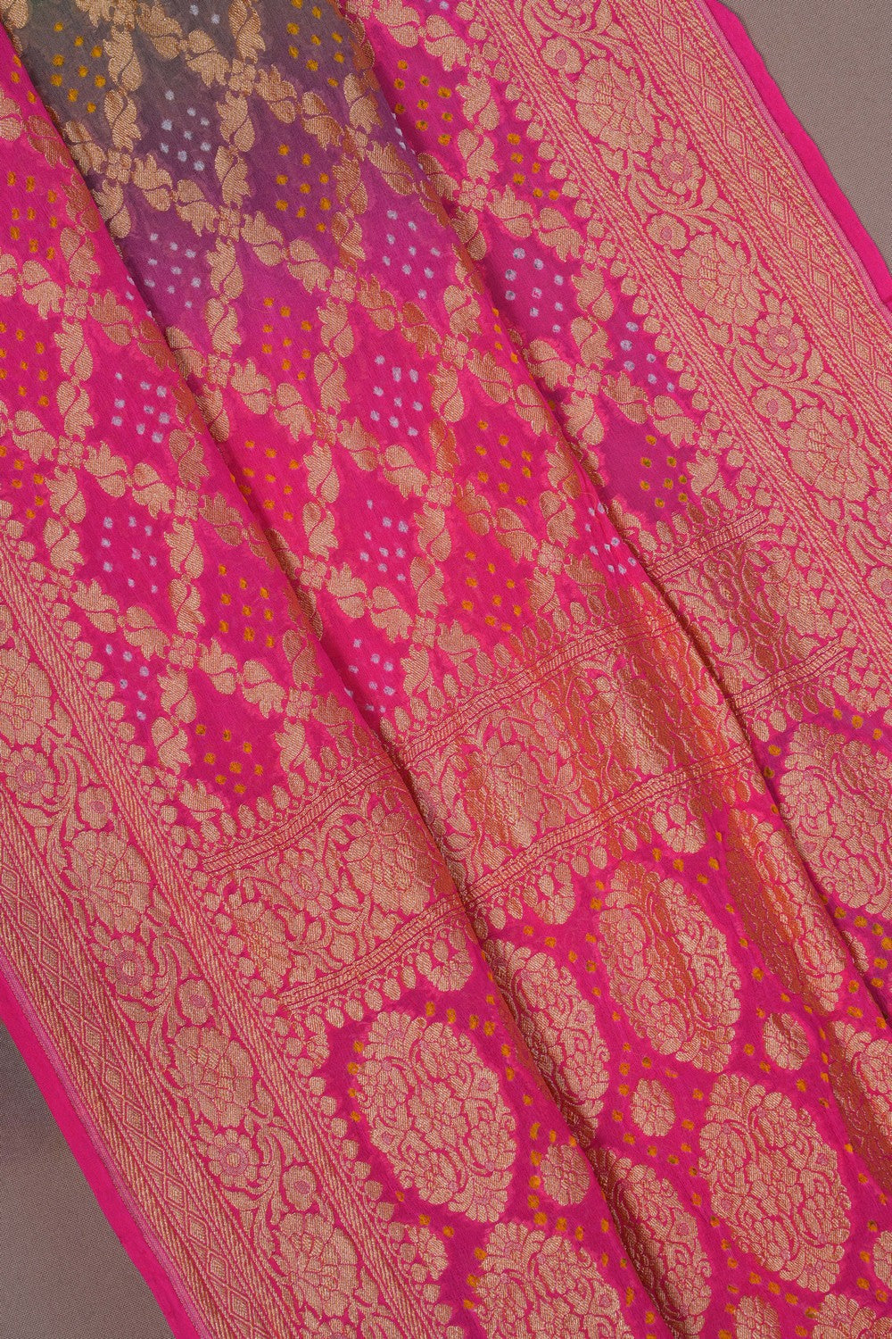 Image of Banarasi Georgette Bandhani Brocade Saree