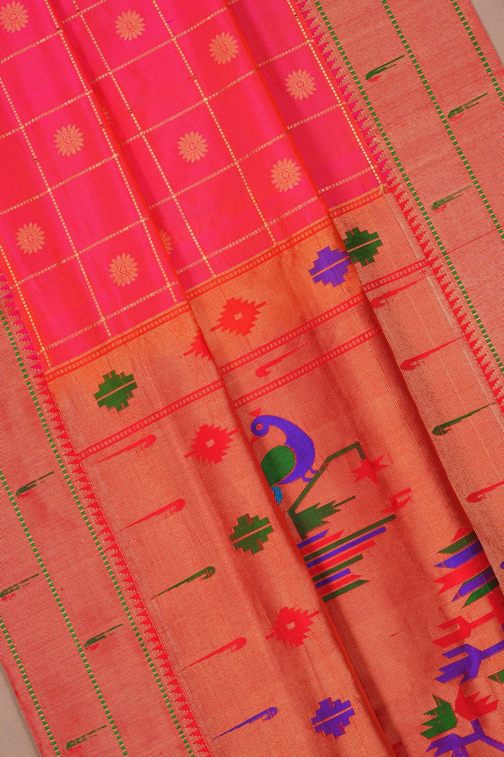 Image of Paithani Silk Fuchsia-Pink Saree