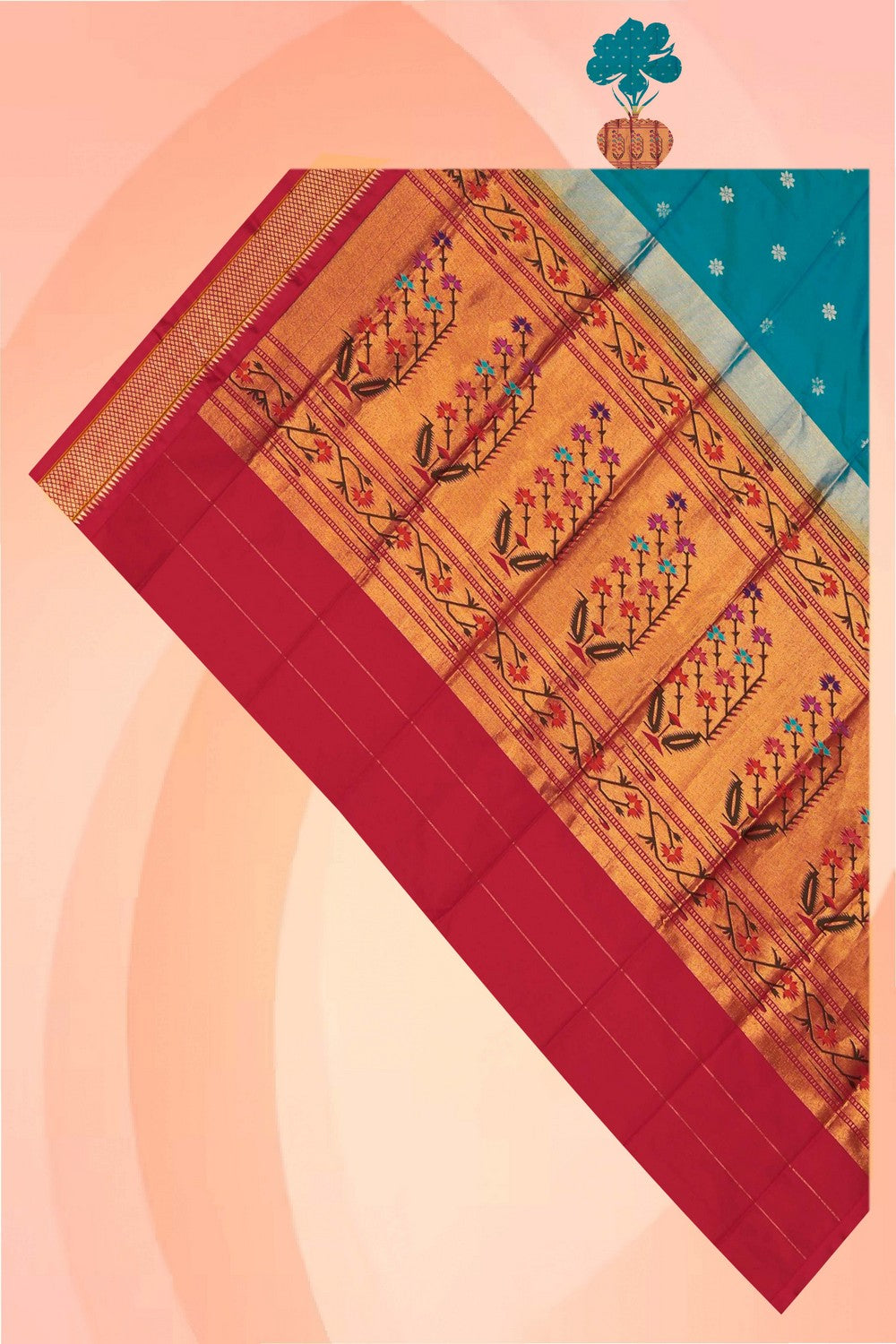 Image of Paithani Silk Sea Blue Dupatta