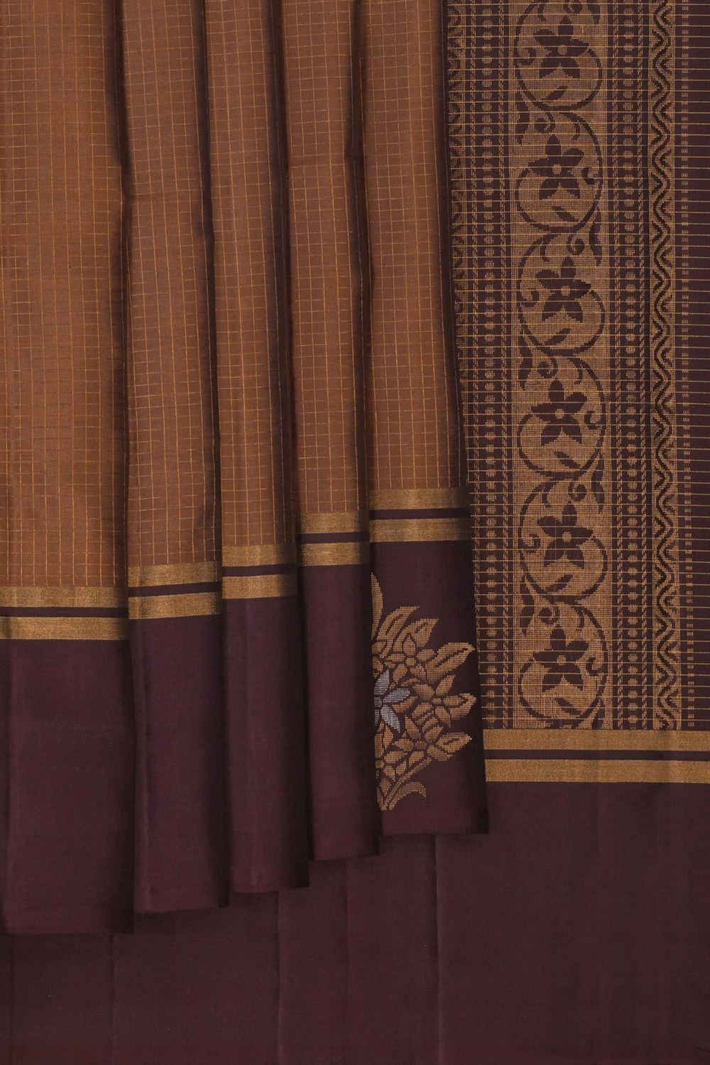 Image of Kanchi Silk Kattam Caramel Brown Saree