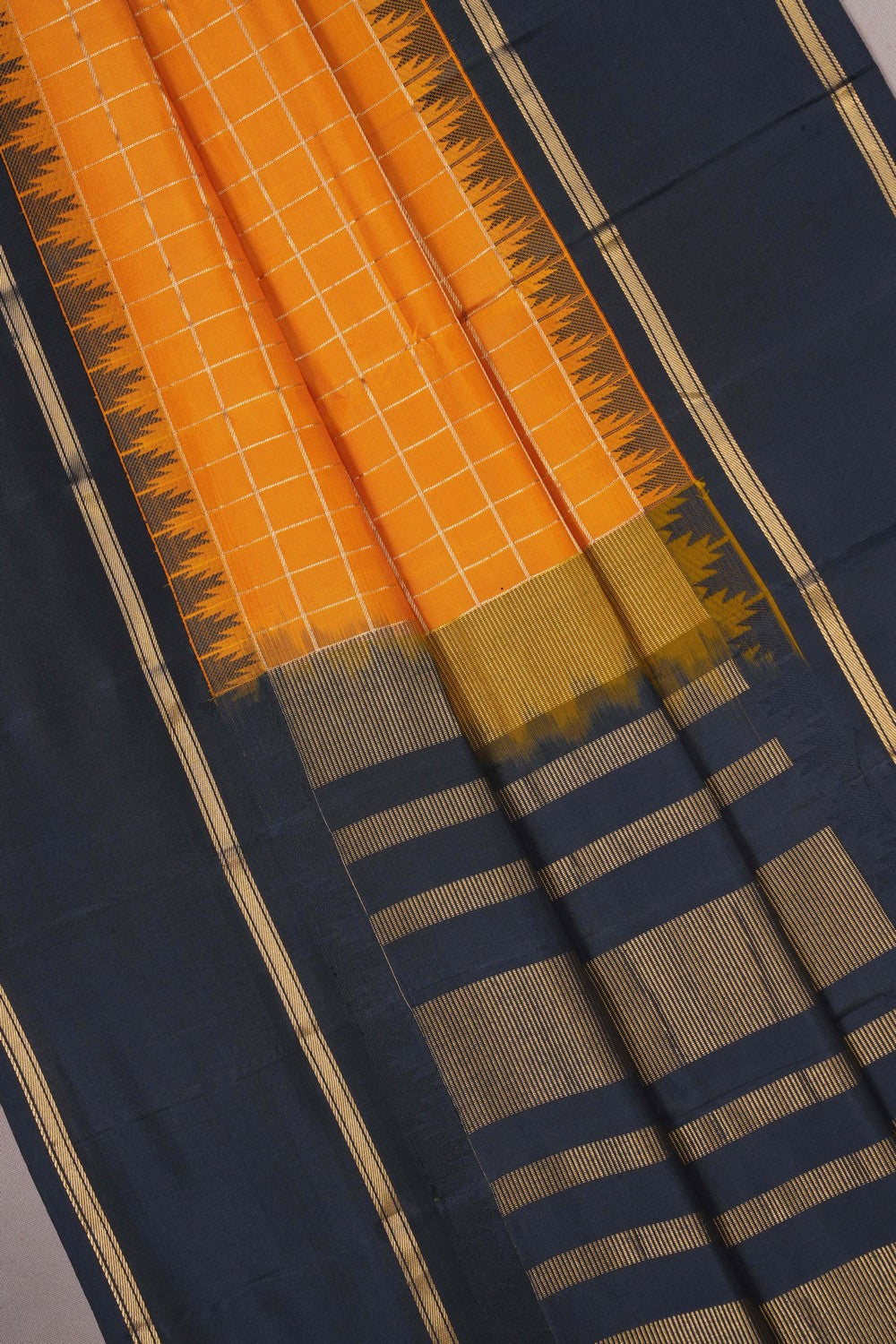 Image of Kanchi Silk Kattam Mustard Saree