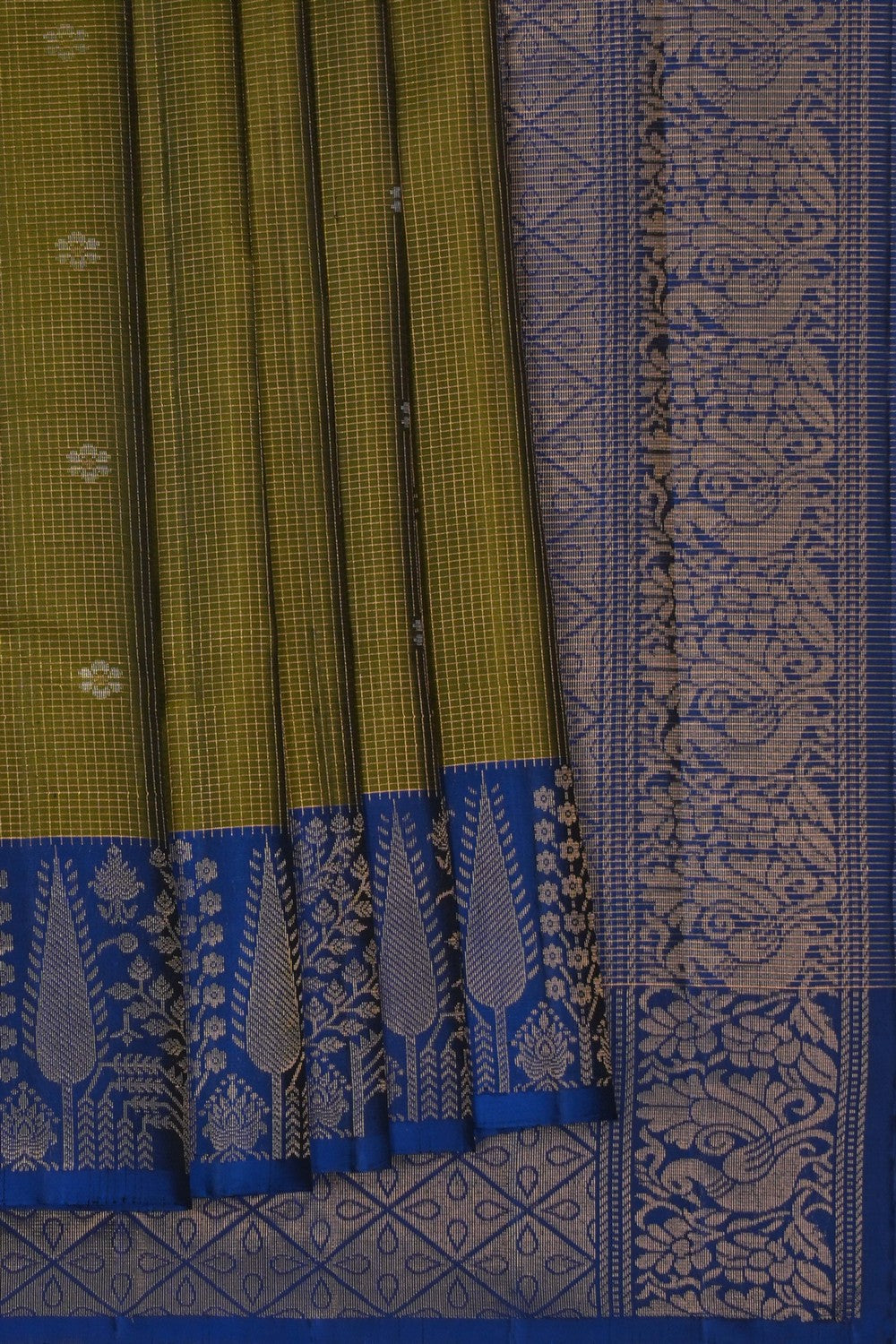 Image of Kanchi Silk Kattam Green Saree