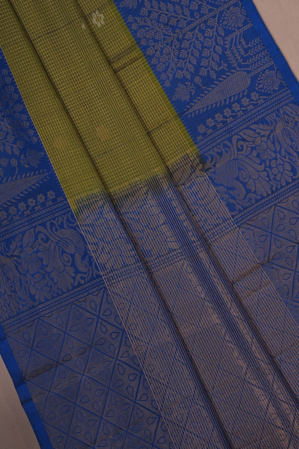 Image of Kanchi Silk Kattam Green Saree