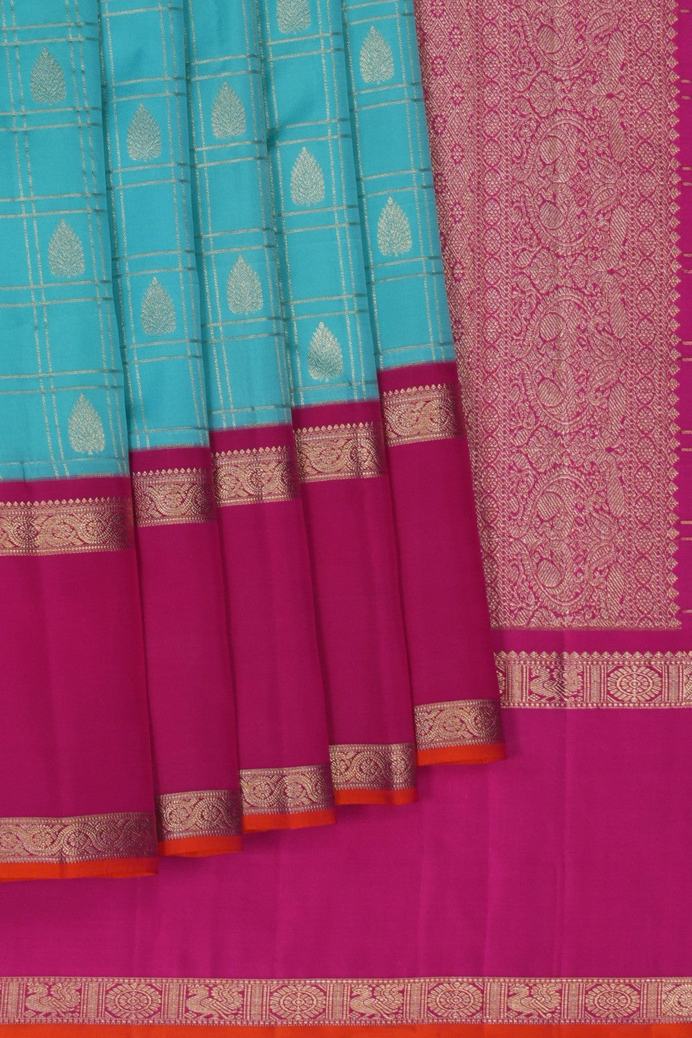 Image of Kanchi Silk Kattam Sea-Green Saree