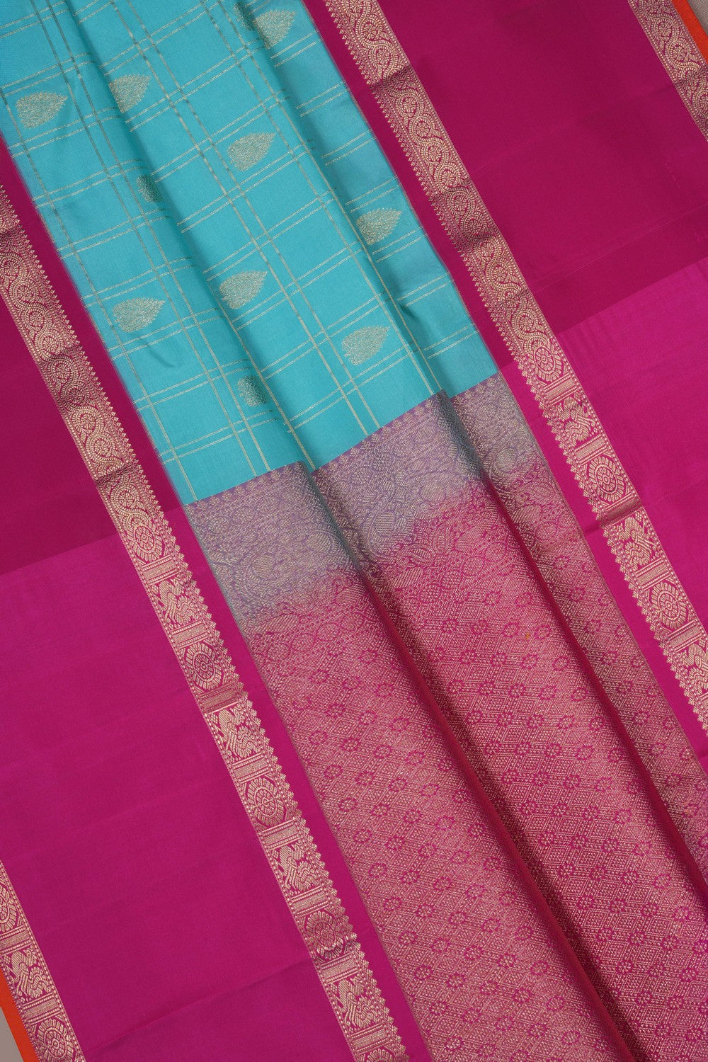 Image of Kanchi Silk Kattam Sea-Green Saree