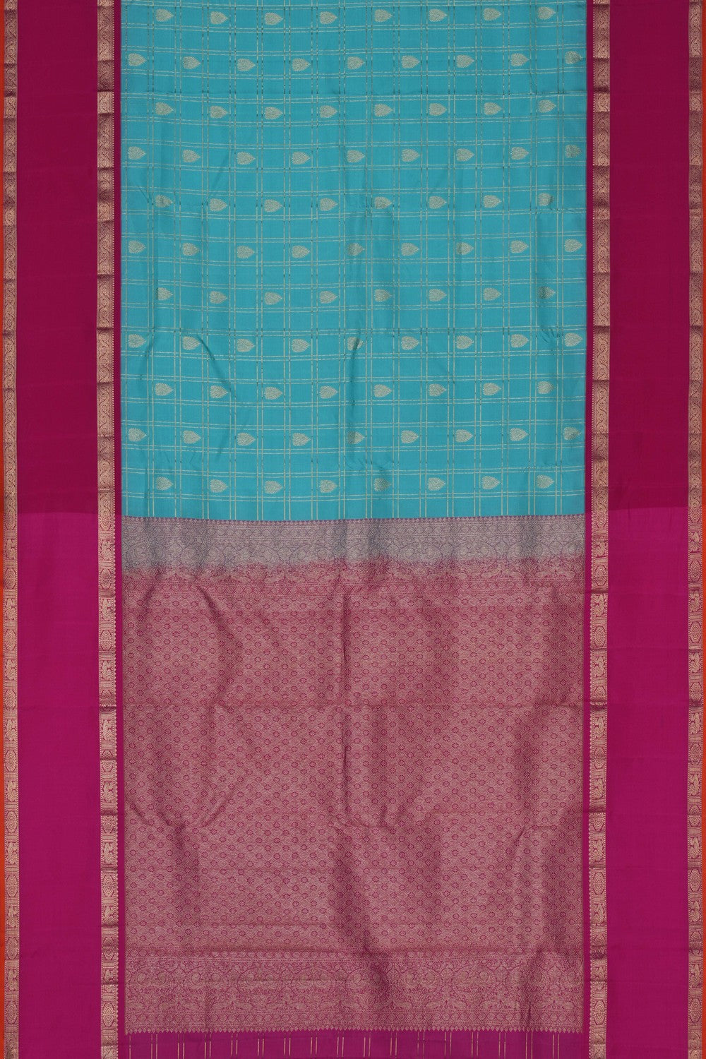 Image of Kanchi Silk Kattam Sea-Green Saree
