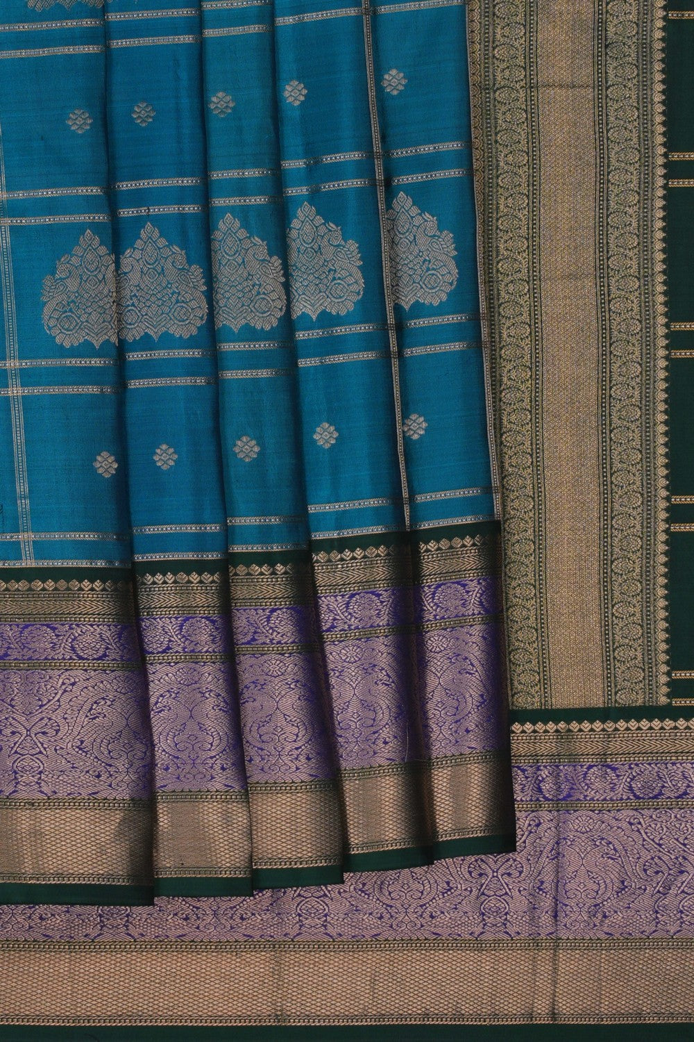 Image of Kanchi Silk Kattam Blue Saree