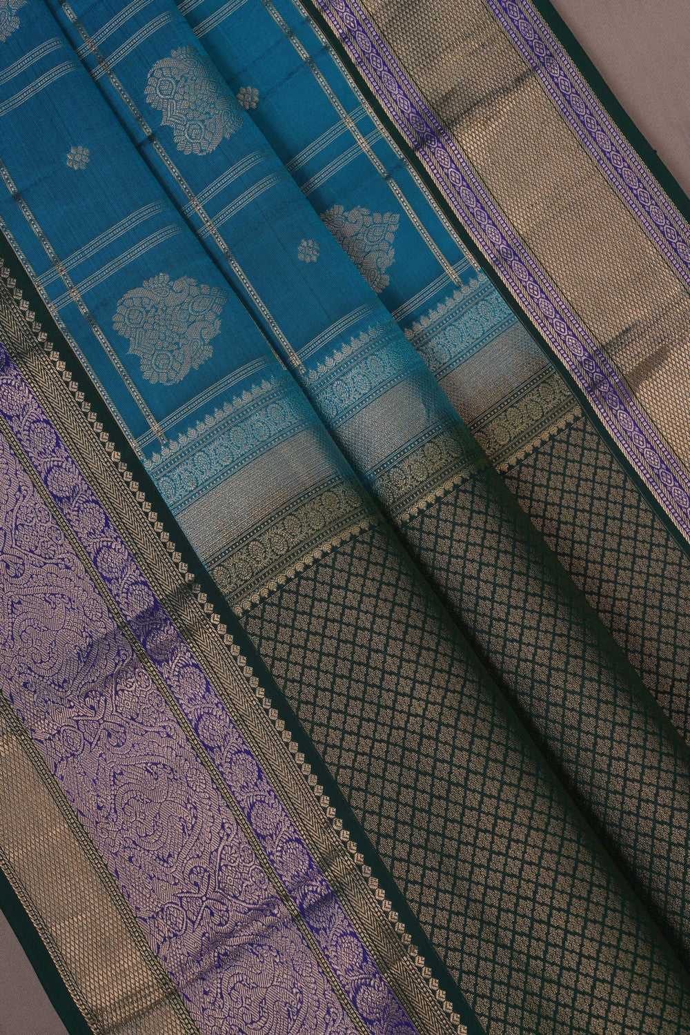 Image of Kanchi Silk Kattam Blue Saree