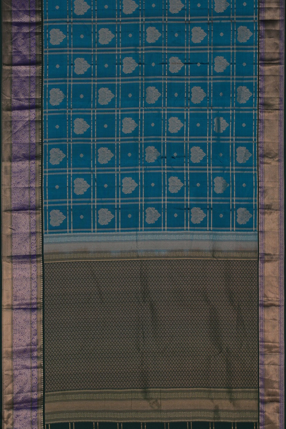 Image of Kanchi Silk Kattam Blue Saree