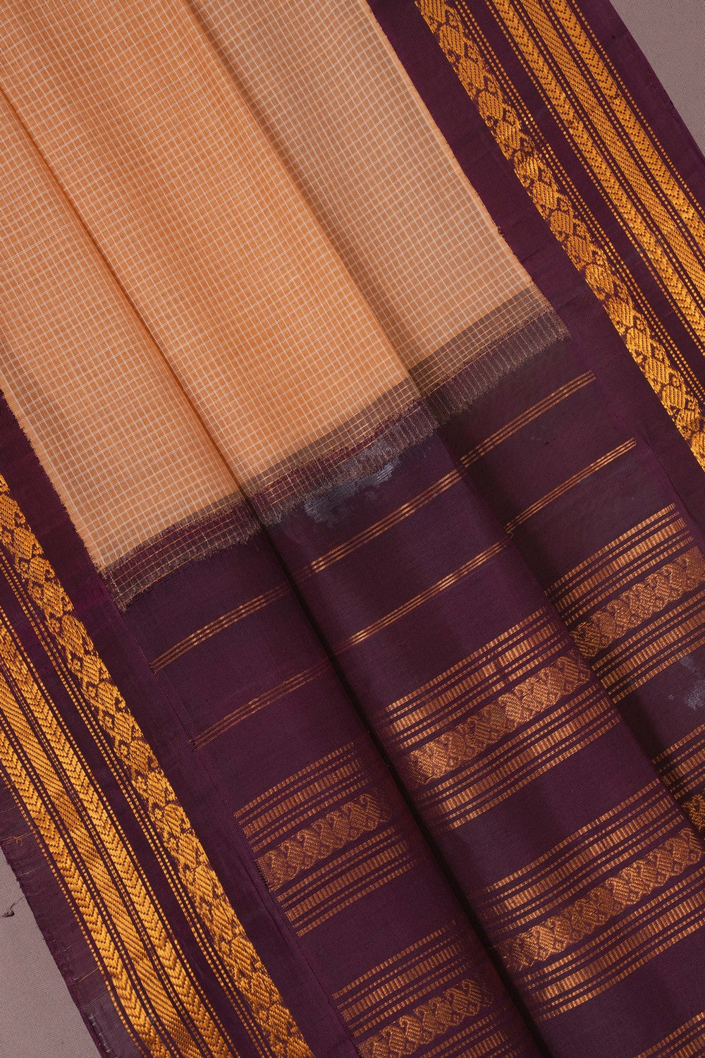Image of Gadwal Cotton Beige Saree