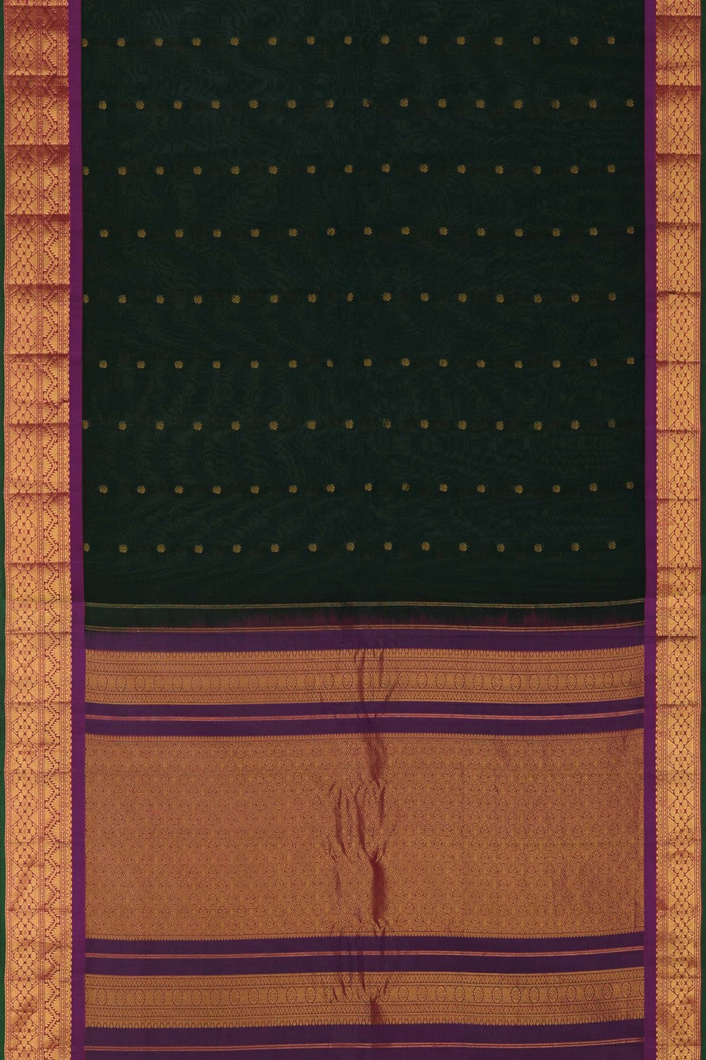 Image of Gadwal Cotton Silk Bottle Green Saree
