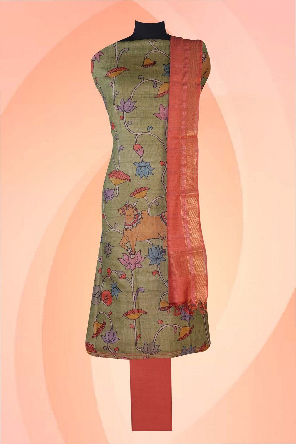 Image of Kalamkari Unstitched Suit Set Fabric (3 Pcs Set)