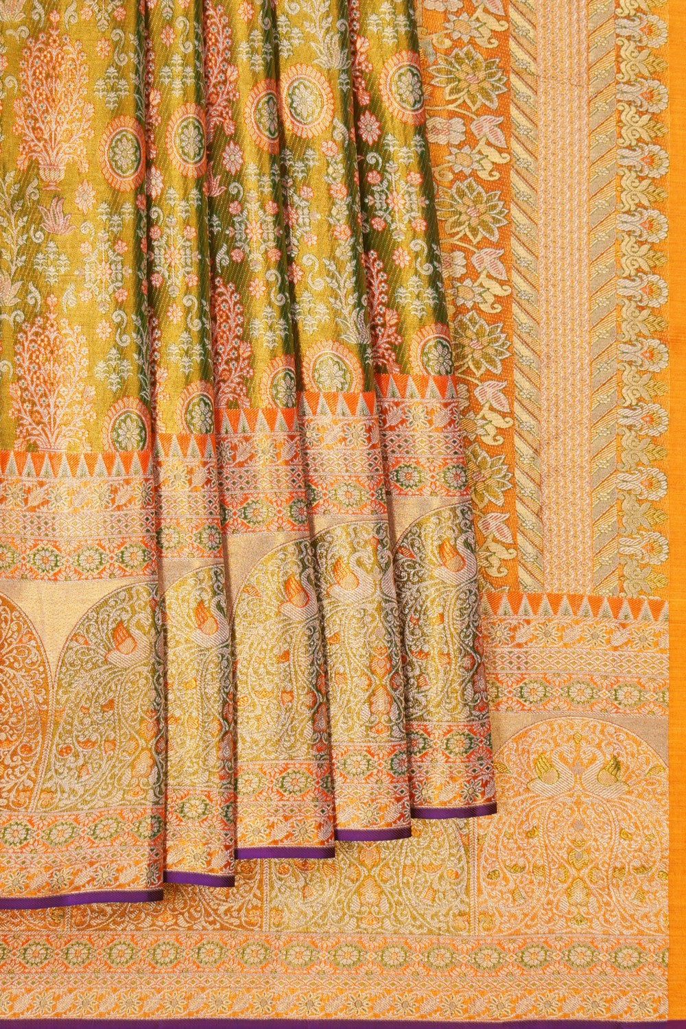 Image of Kanchipattu Tissue Brocade Gold-Green Saree