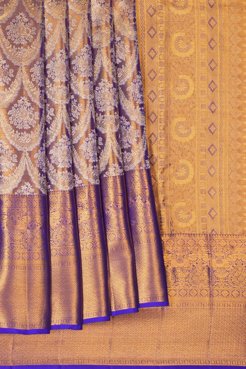 Image of Gold Purple Kanchipattu Brocade Saree