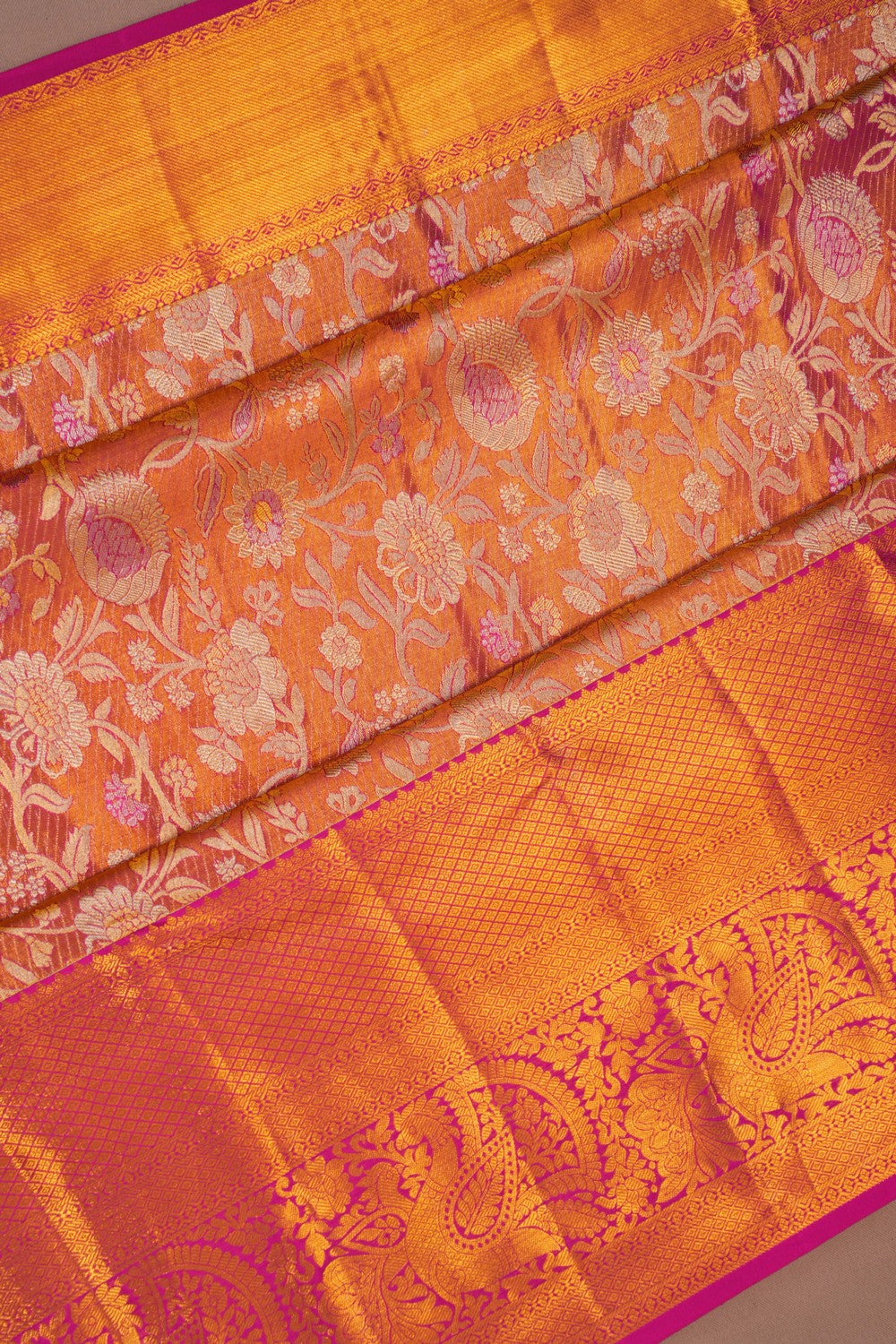Image of Gold-Pink Kanchipattu Brocade Saree