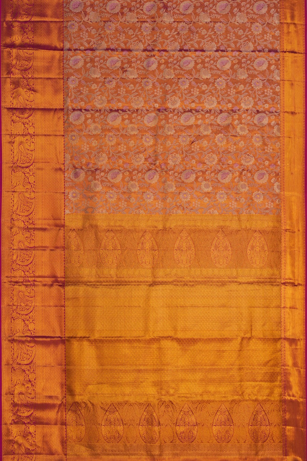 Image of Gold-Pink Kanchipattu Brocade Saree