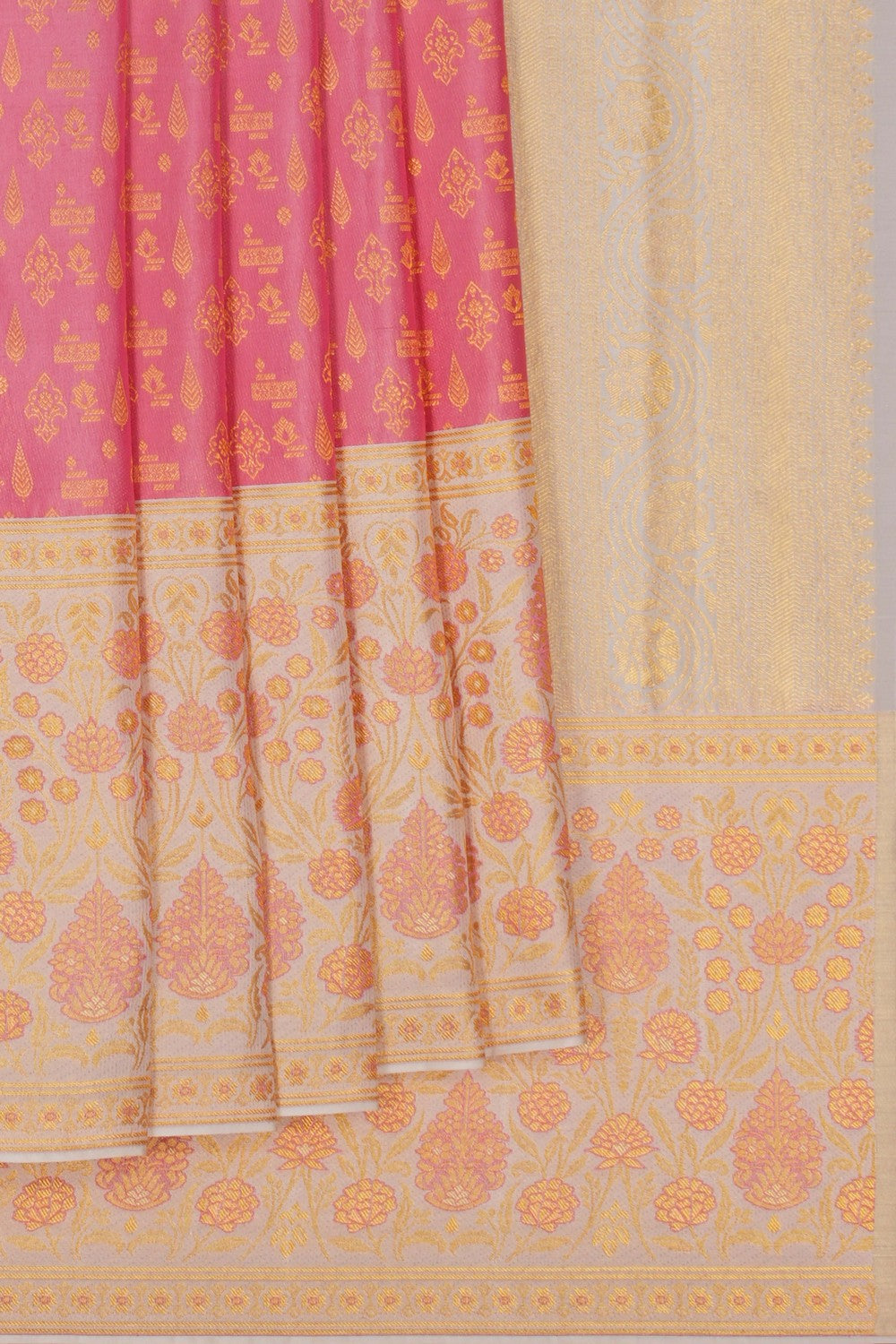 Image of Kanchipattu Coral Pink Saree