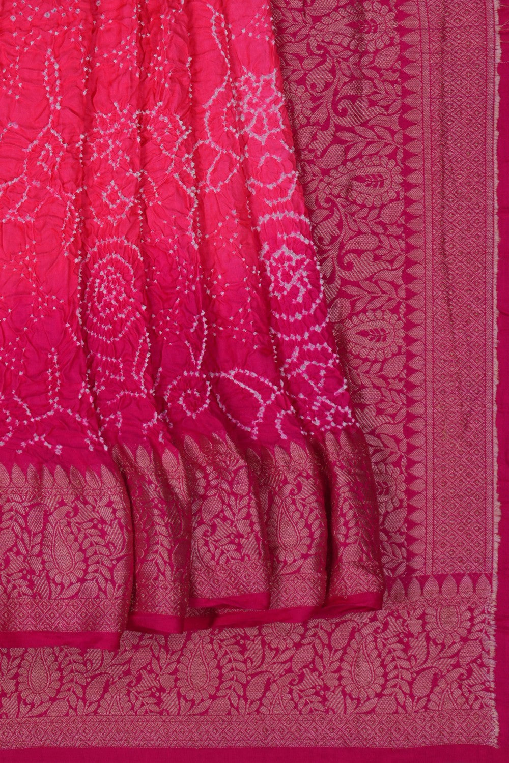 Image of Bandhani Coral-Pink Saree