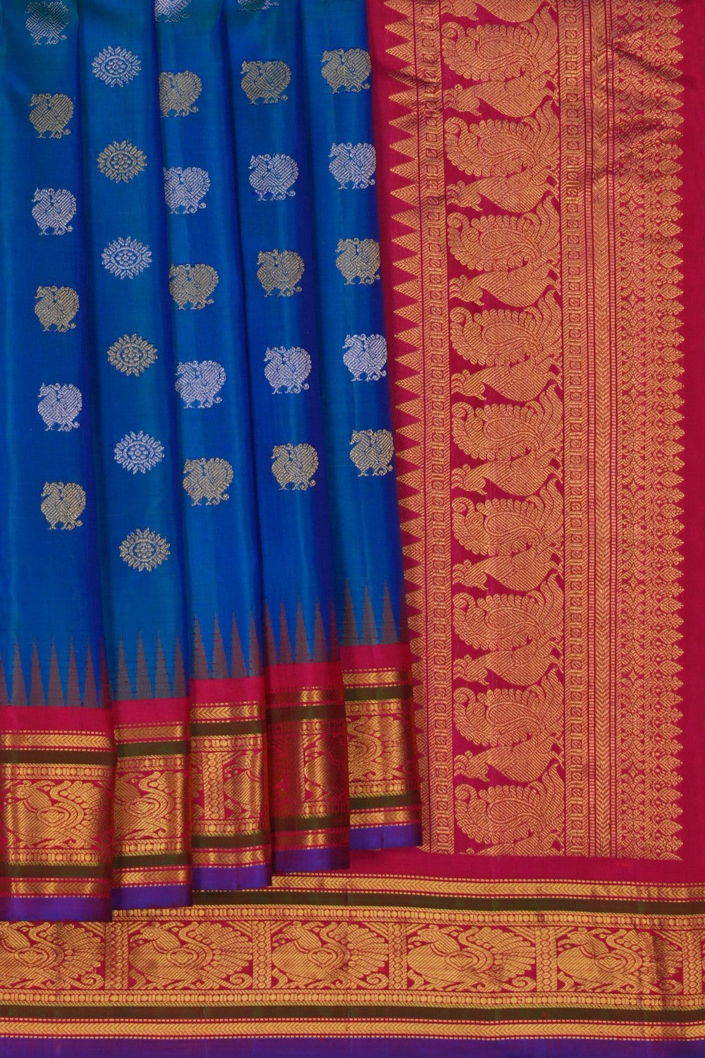 Image of Gadwal Silk Blue Saree