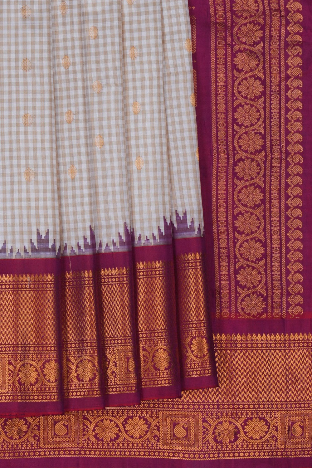 Image of Gadwal Silk Off-White Saree