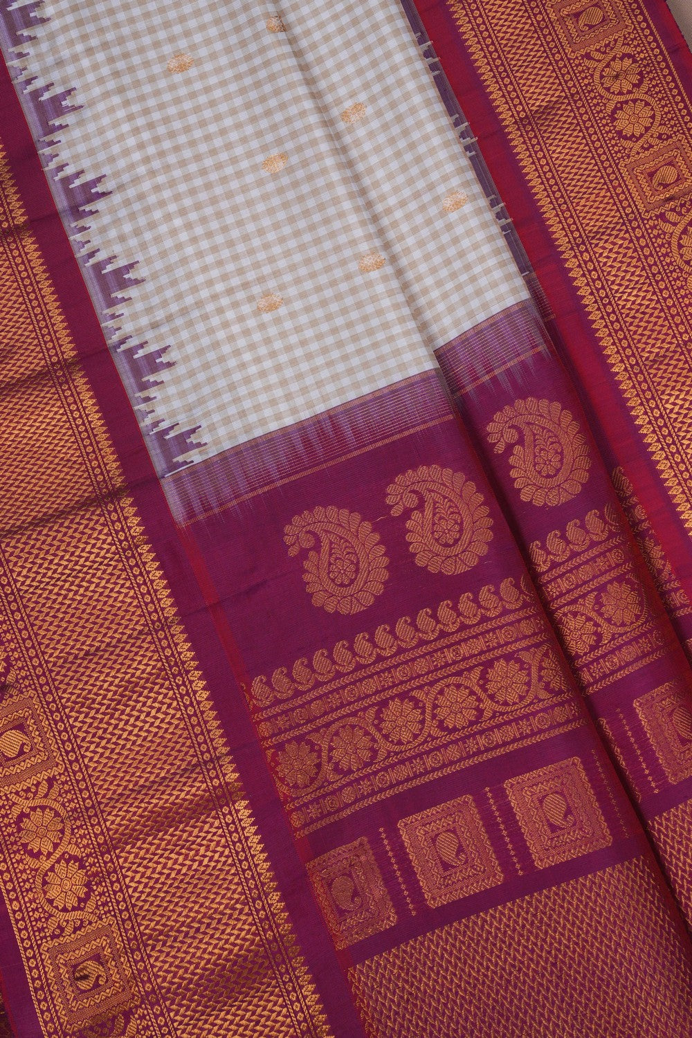 Image of Gadwal Silk Off-White Saree