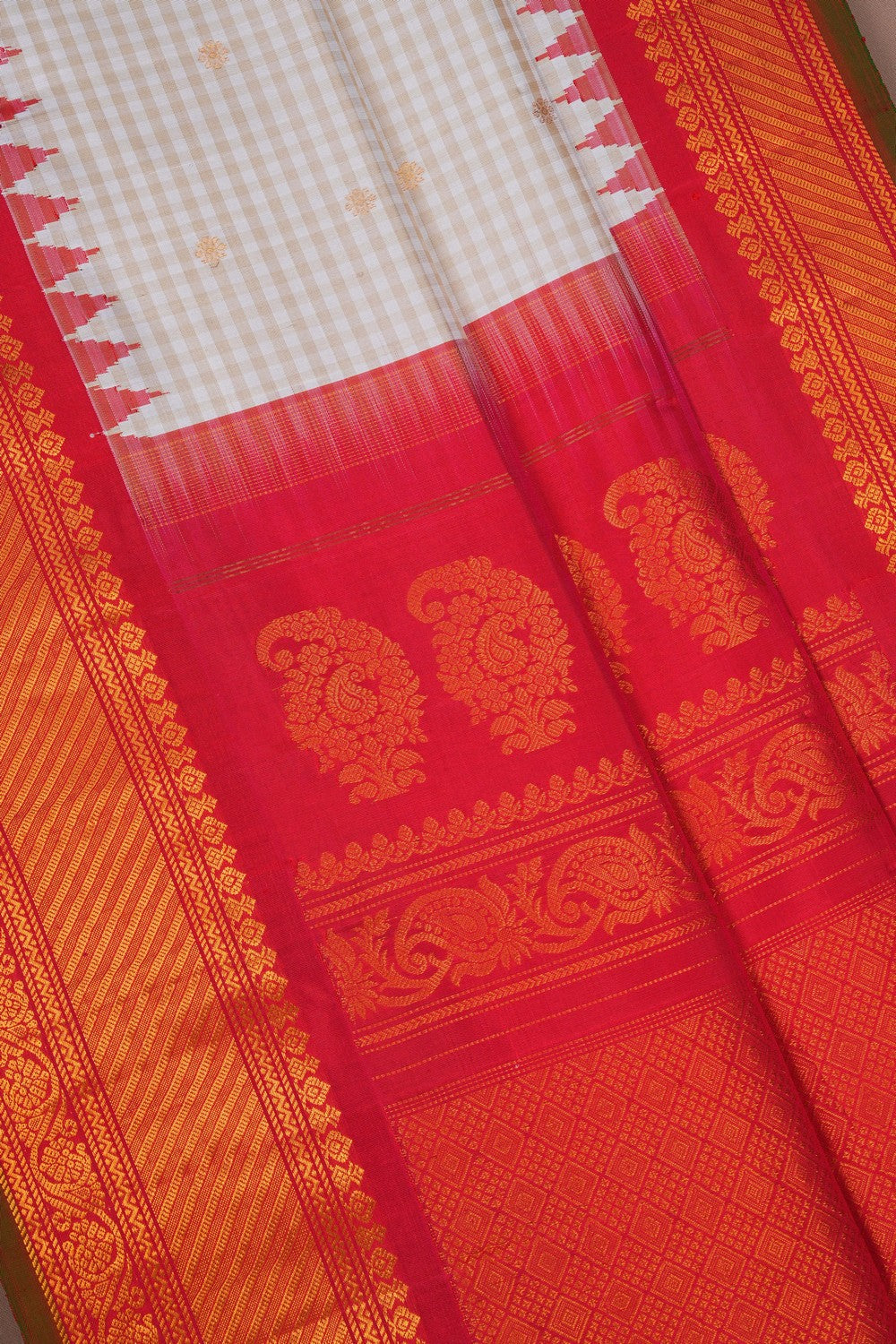 Image of Gadwal Silk Off-White Saree