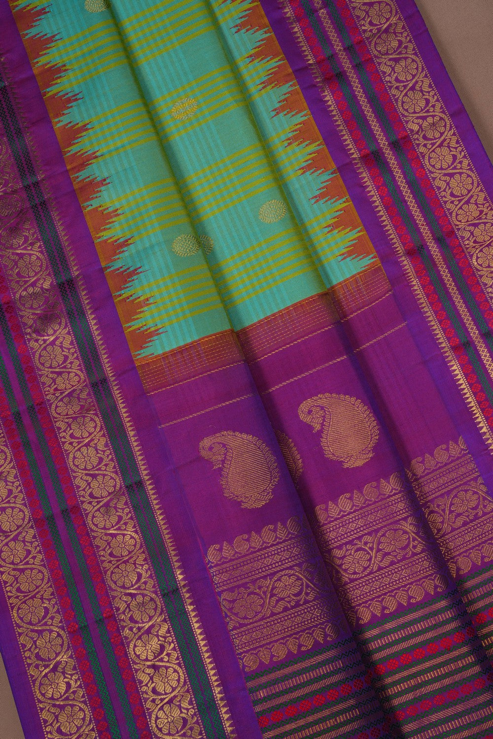 Image of Gadwal Silk Sea Green Saree